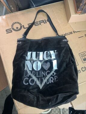 Juicy Couture Black Velvet Tote with Silver Logo